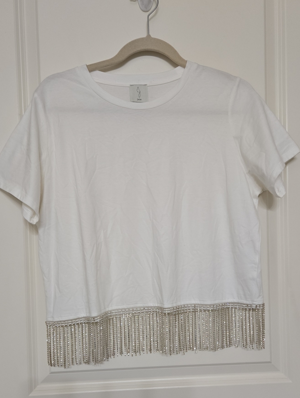 Joie White Short-Sleeve Tee with Bling Chain Fringe Hem